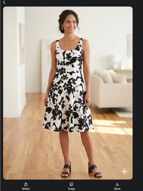 Black and White Floral Fit-and-Flare Midi Dress